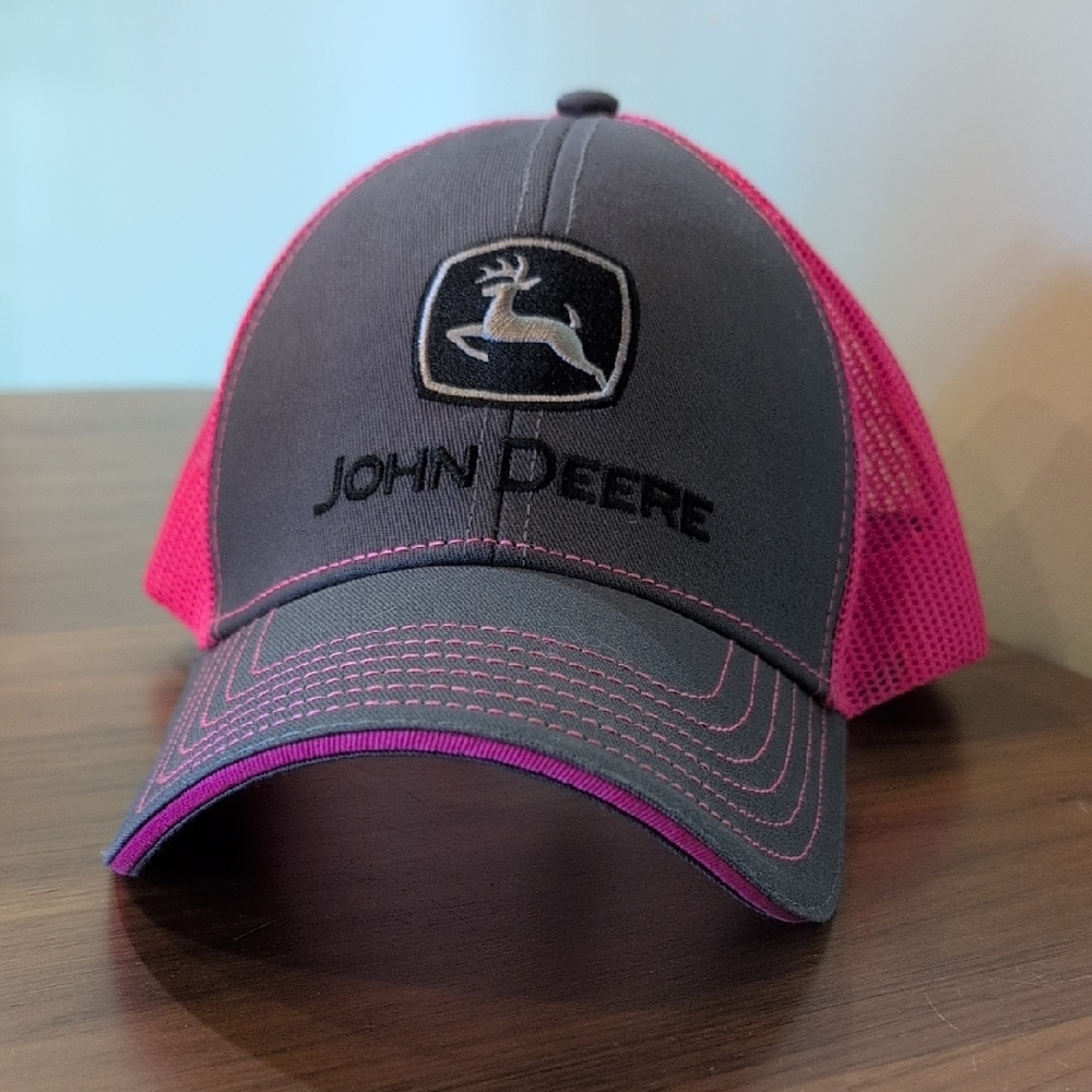 John Deere Gray and Pink Baseball Hat/Cap